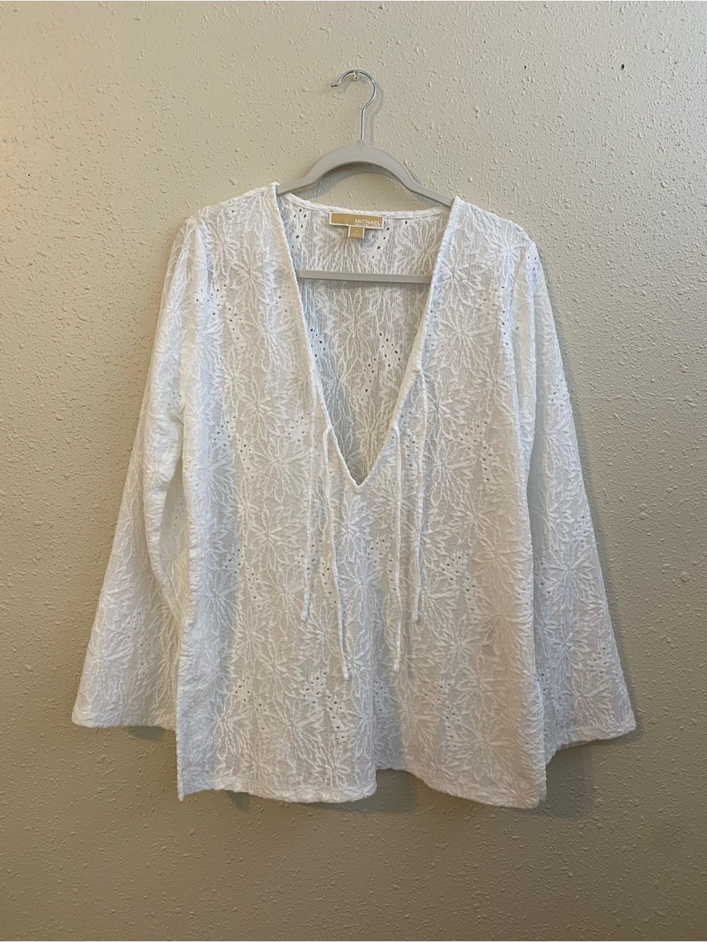 Michael Kors White Eyelet Bohemian V-Neck Tunic